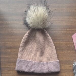 Anthropologie Knit Beanie with Faux Fur Pom